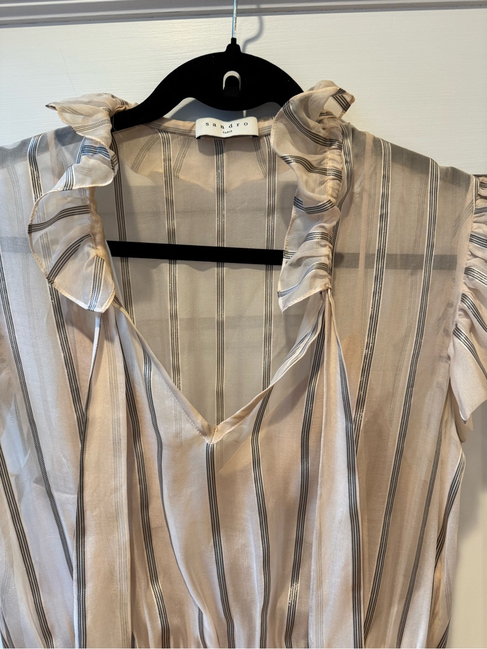 Sandro Blush Striped Ruffle High-Low Dress - Picture 4 of 9